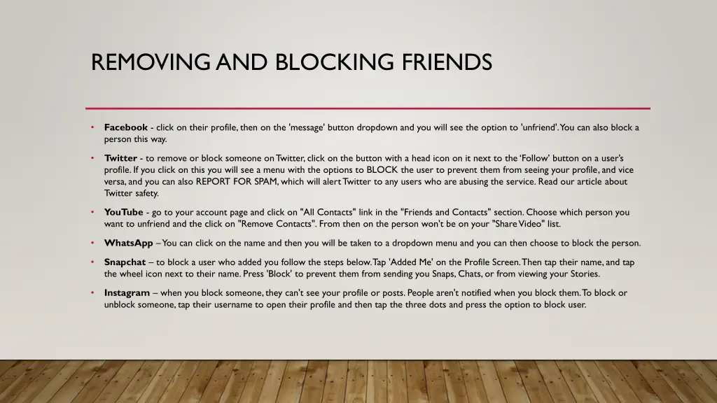 removing and blocking friends