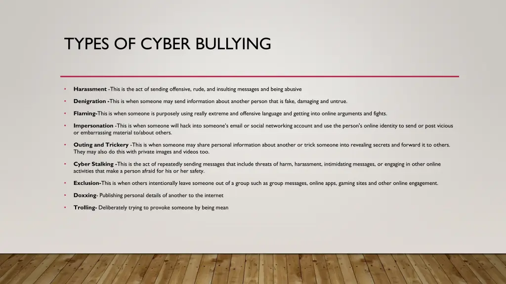 types of cyber bullying