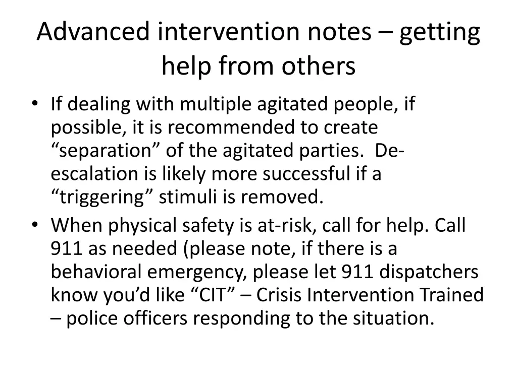 advanced intervention notes getting help from