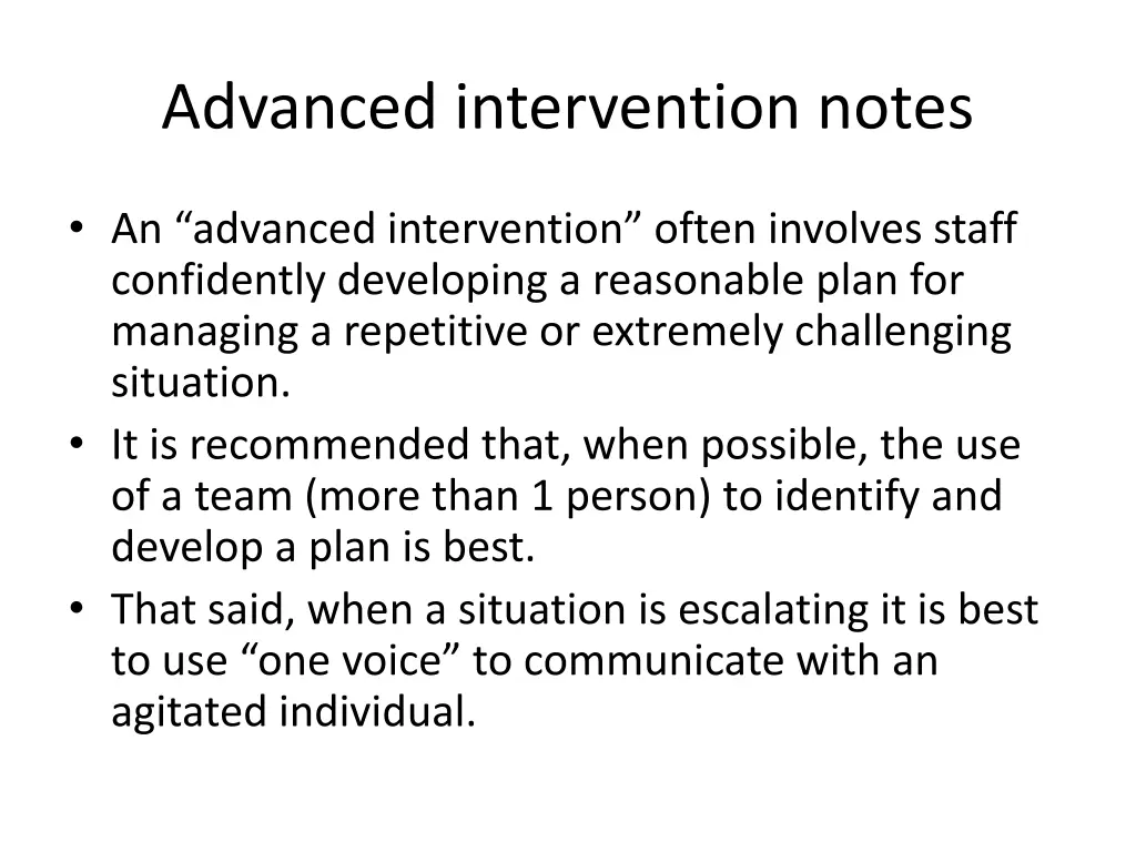 advanced intervention notes