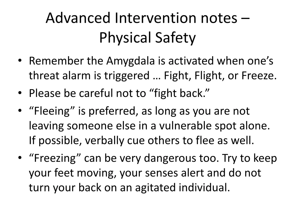 advanced intervention notes physical safety