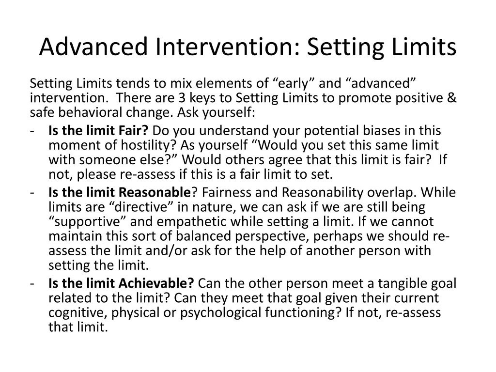 advanced intervention setting limits