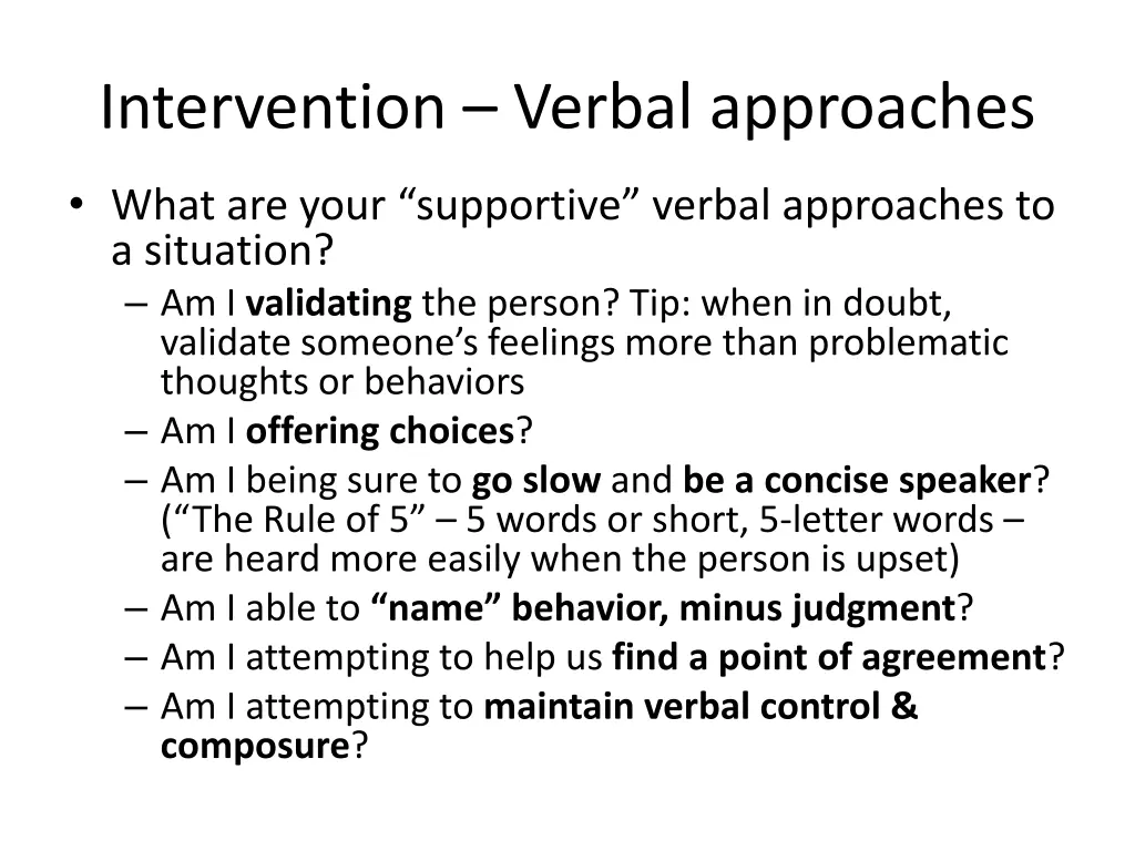 intervention verbal approaches