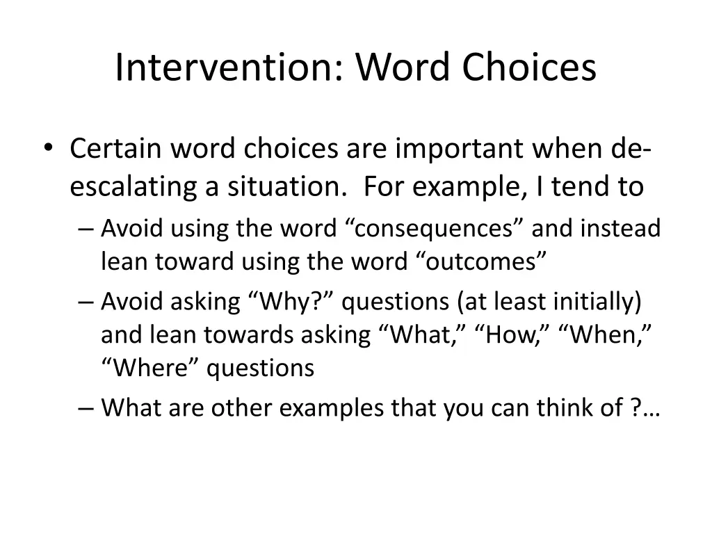 intervention word choices