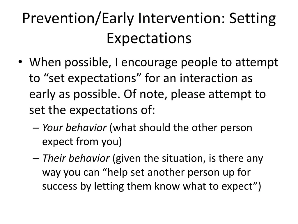 prevention early intervention setting expectations