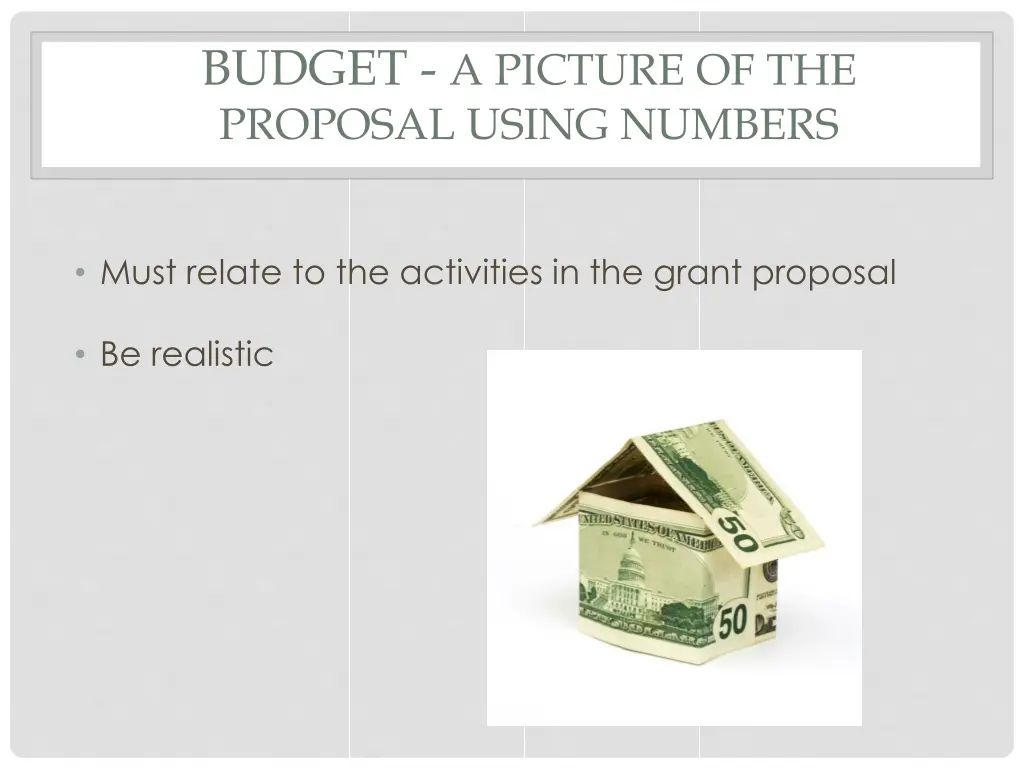 budget a picture of the proposal using numbers