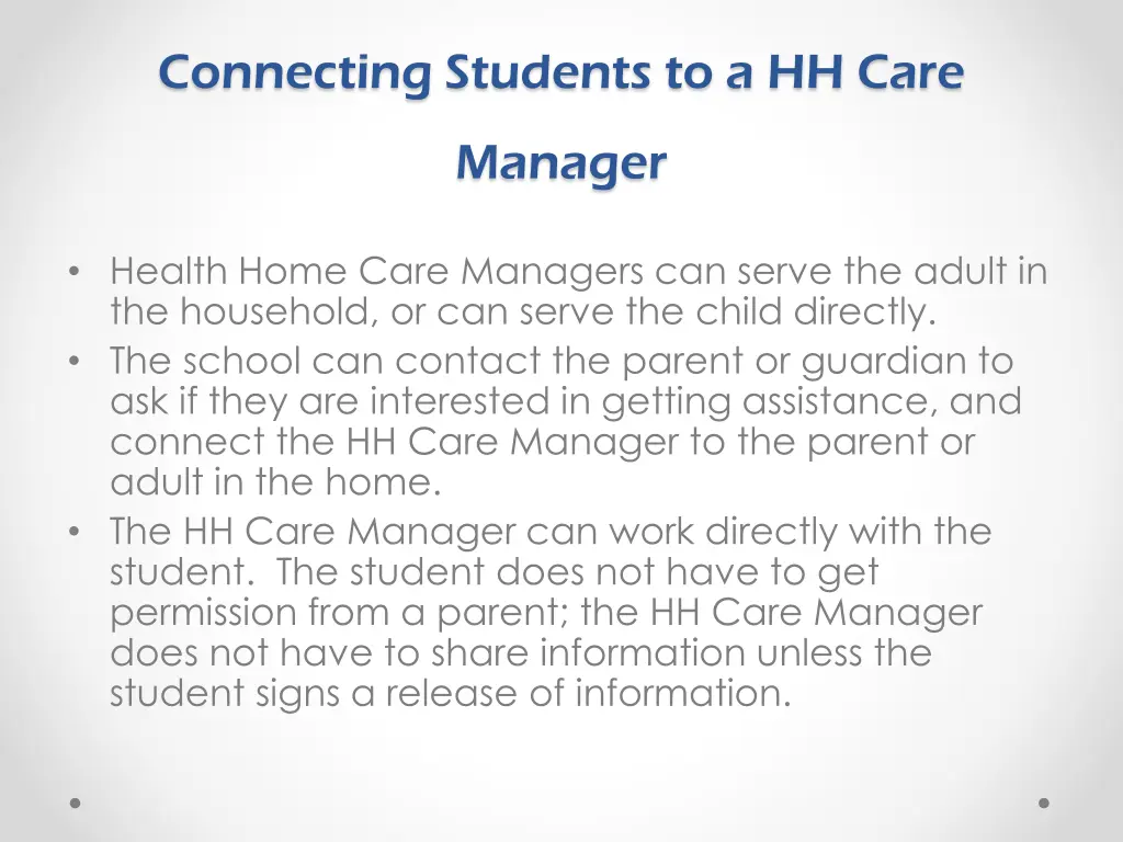 connecting students to a hh care