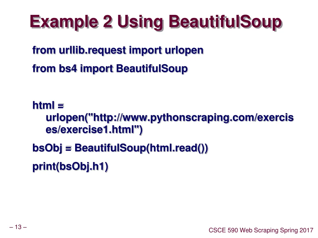 example 2 using beautifulsoup