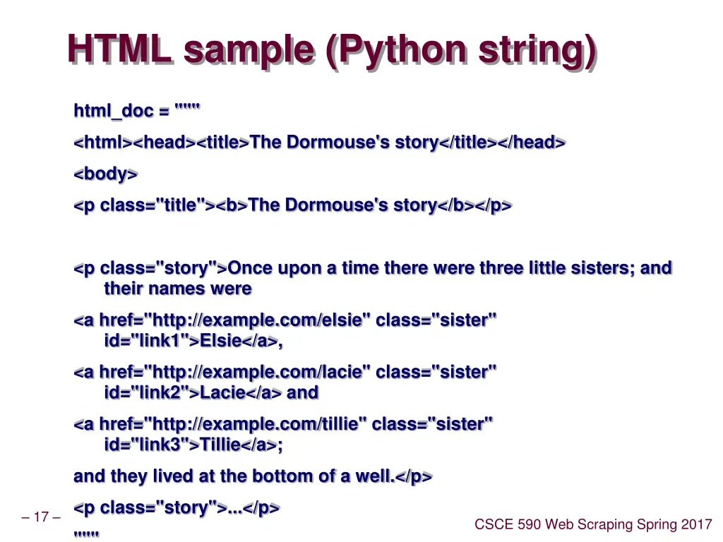 html sample python string