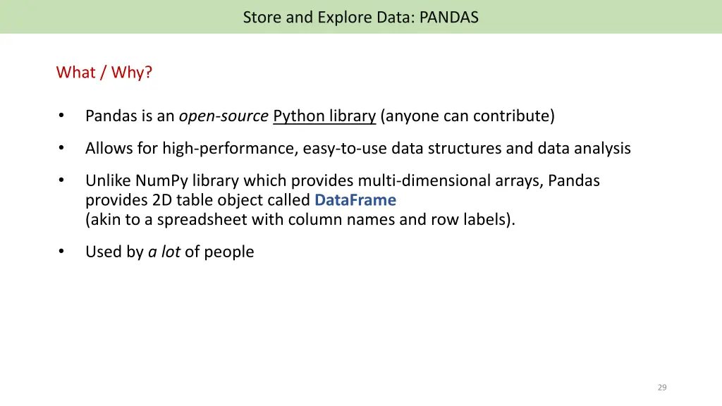 store and explore data pandas