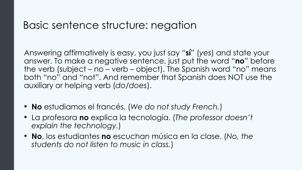 basic sentence structure negation