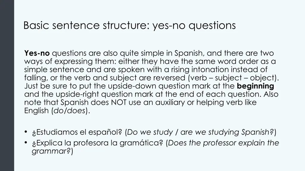 basic sentence structure yes no questions