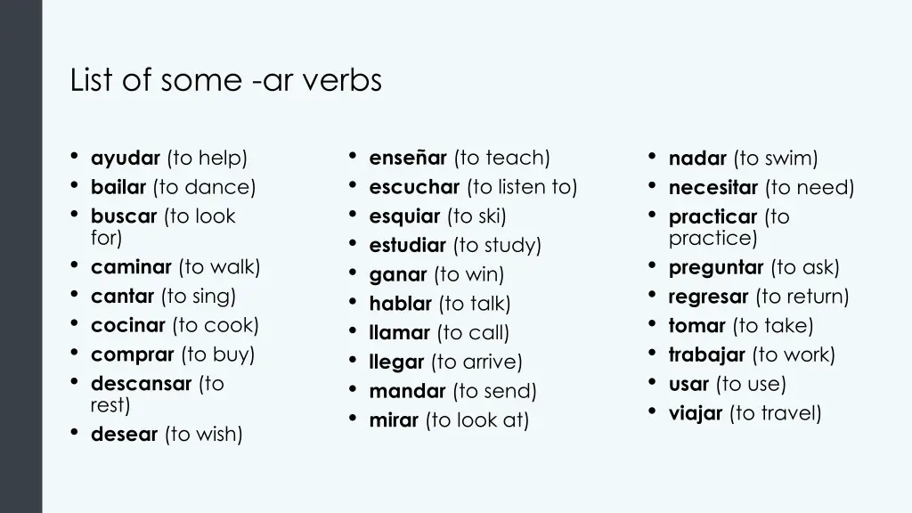 list of some ar verbs