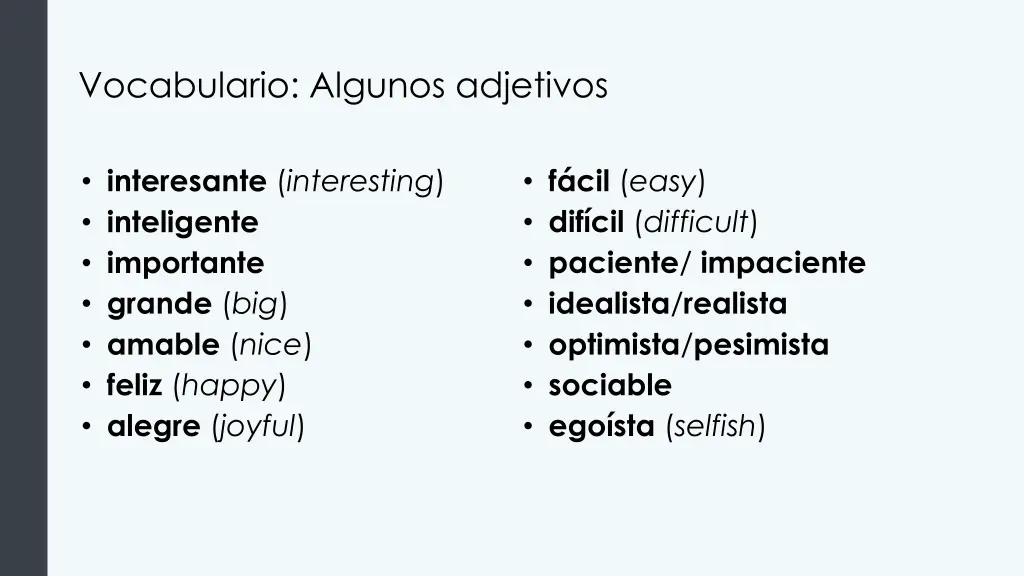 vocabulario algunos adjetivos