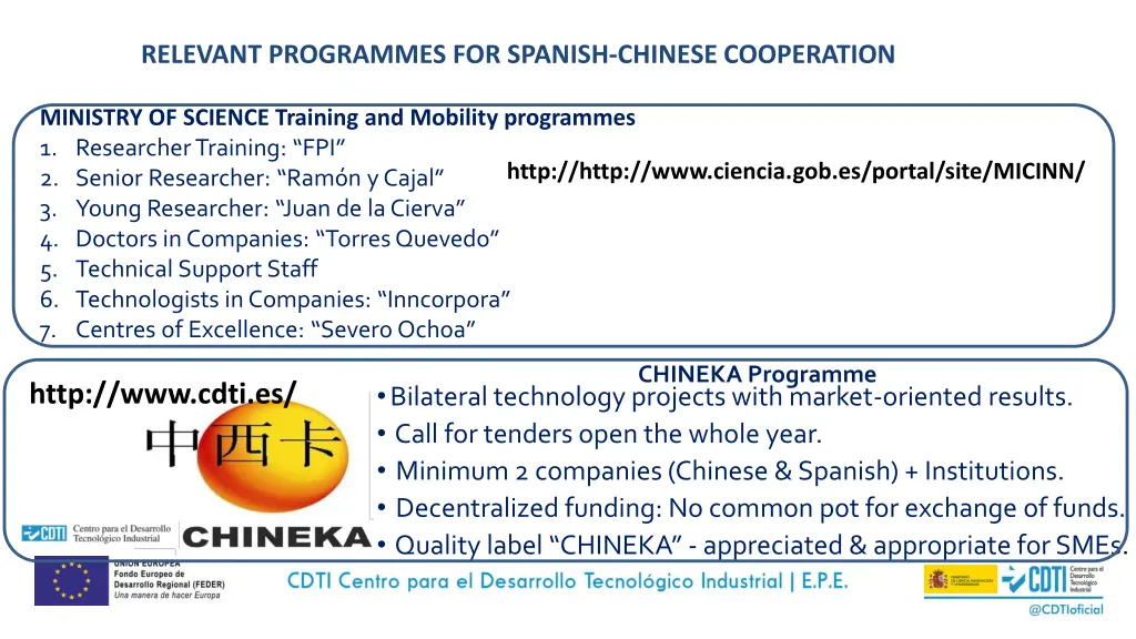 relevant programmes for spanish chinese