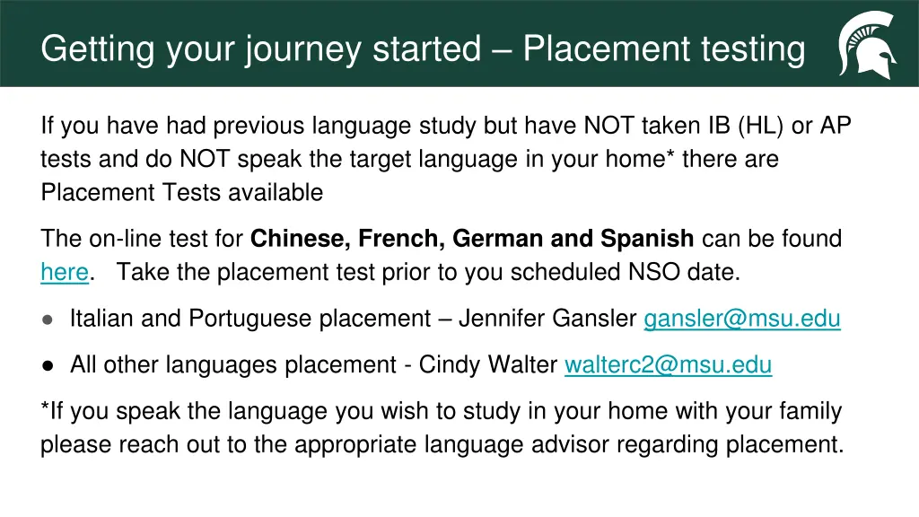 getting your journey started placement testing