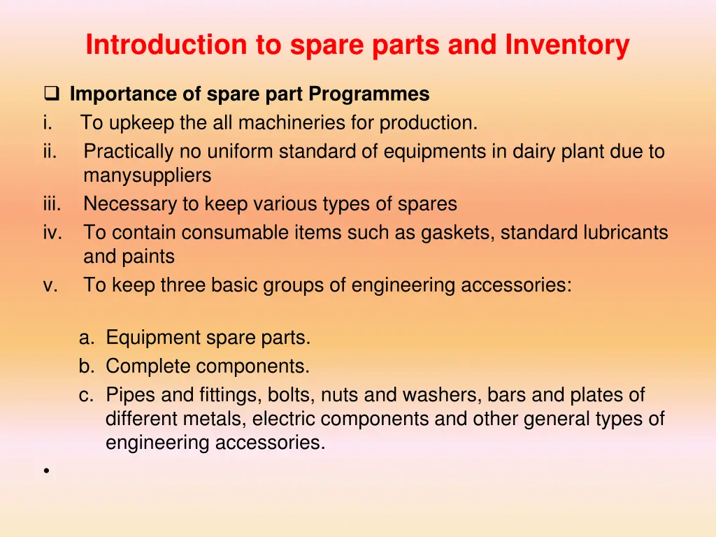 introduction to spare parts and inventory