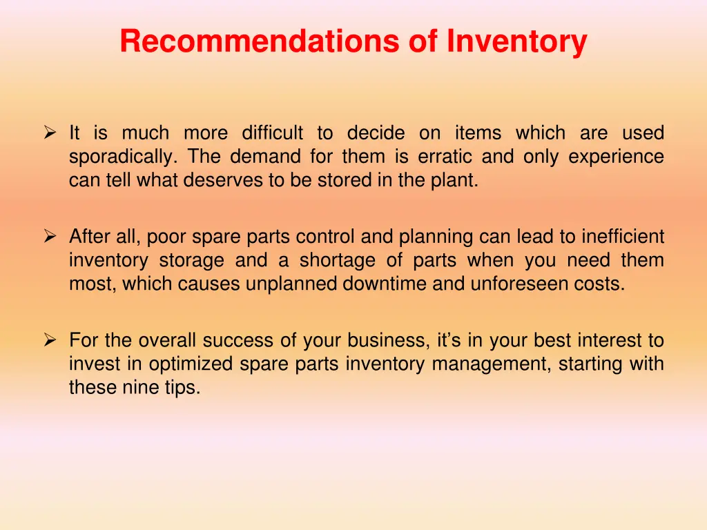 recommendations of inventory 1