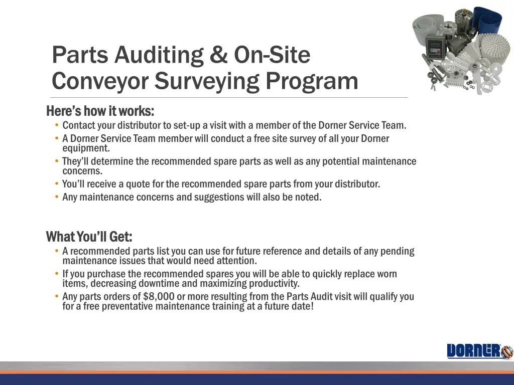 parts auditing on site conveyor surveying program 1