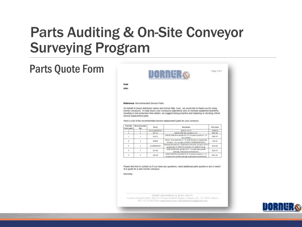 parts auditing on site conveyor surveying program 3