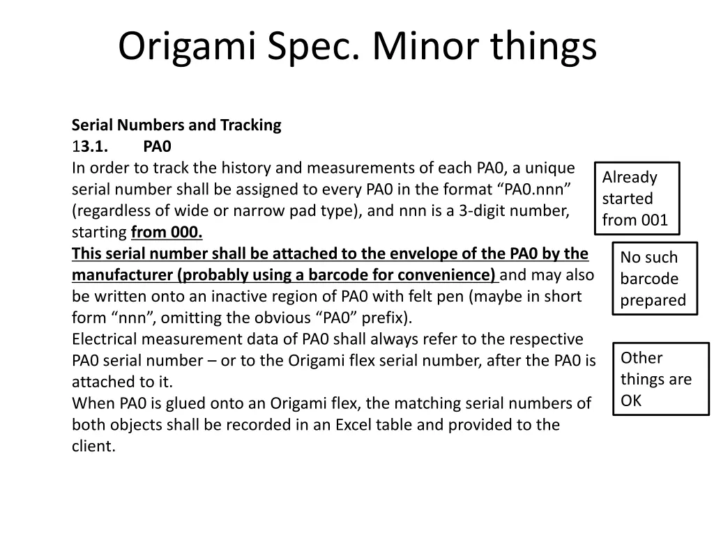 origami spec minor things