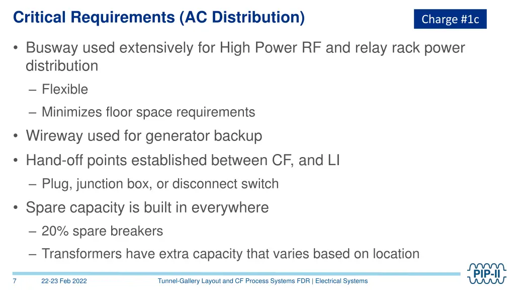 critical requirements ac distribution