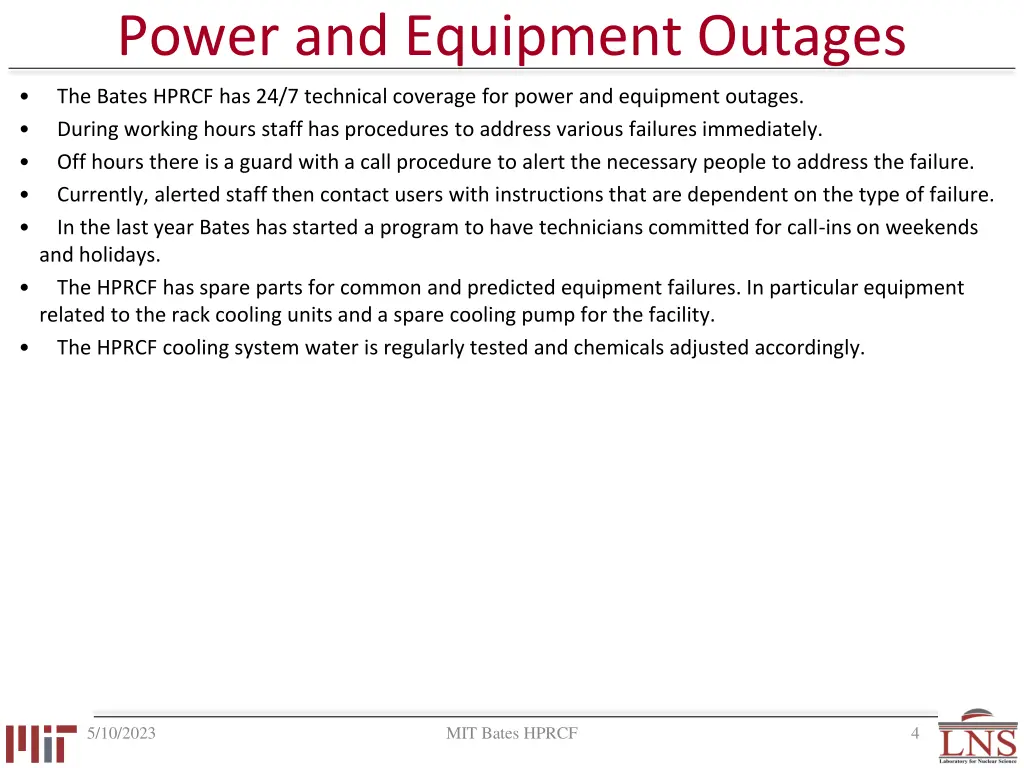 power and equipment outages