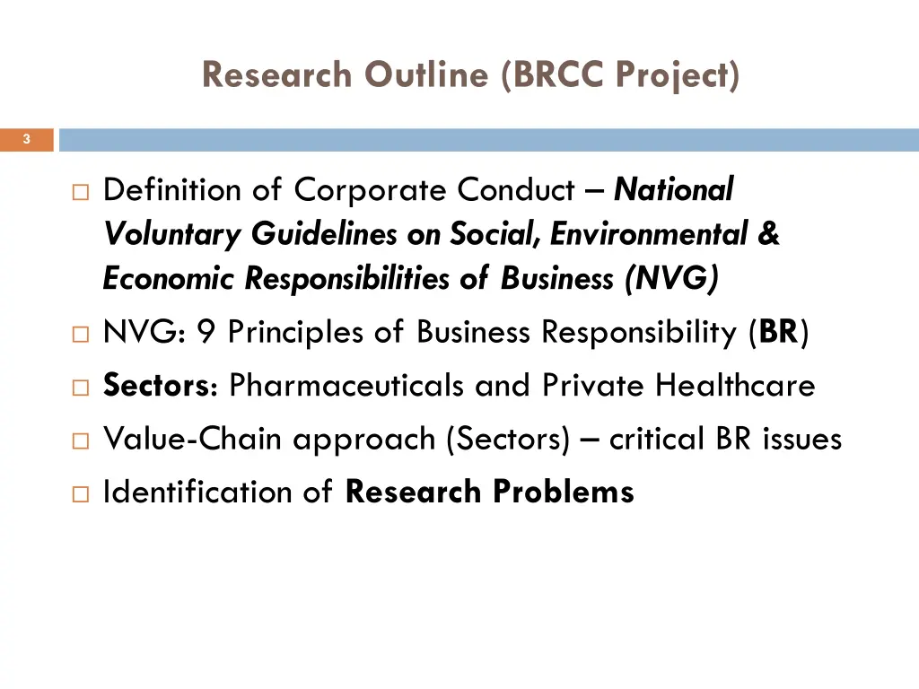 research outline brcc project