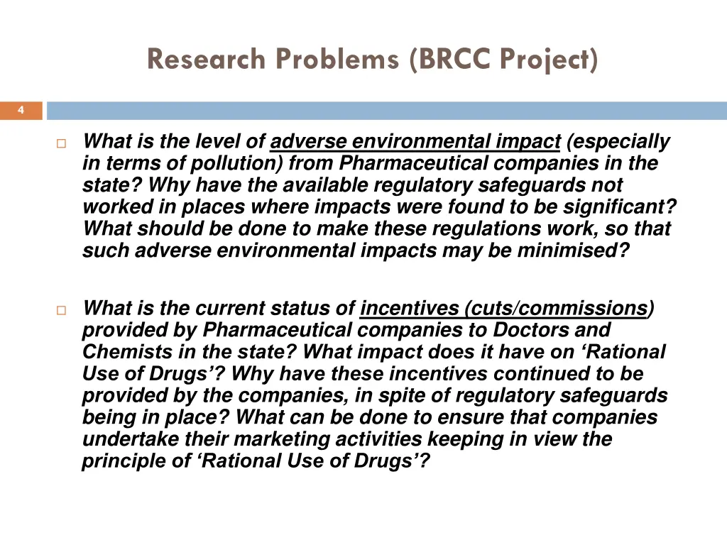 research problems brcc project