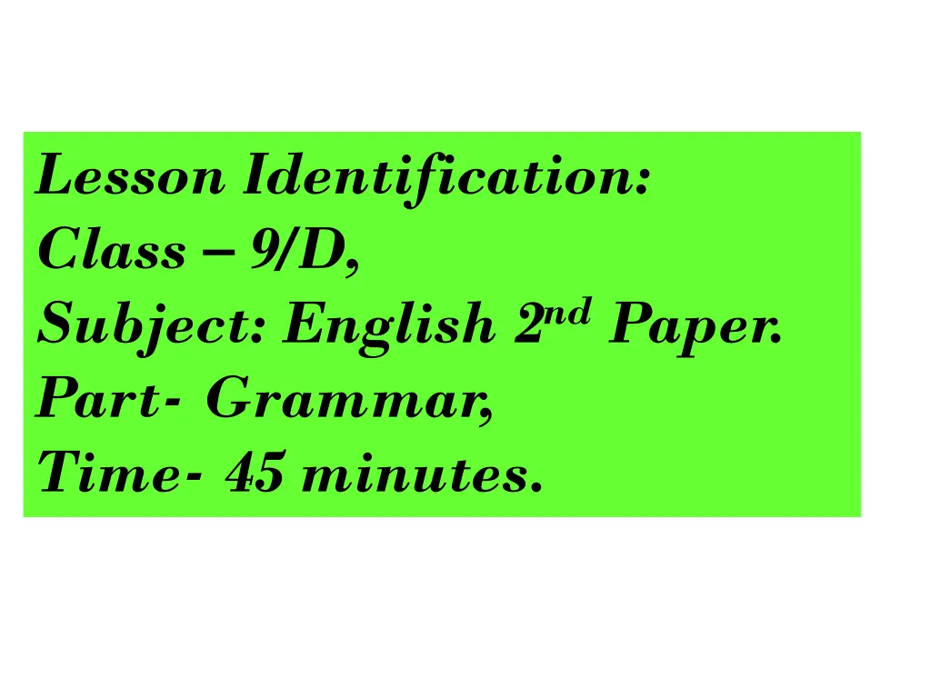 lesson identification class 9 d subject english