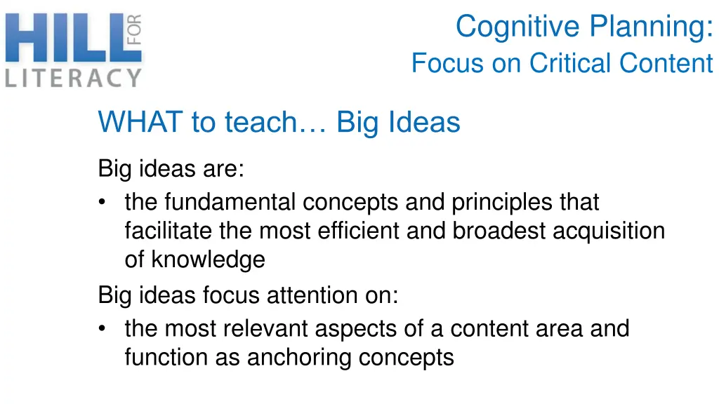 cognitive planning focus on critical content