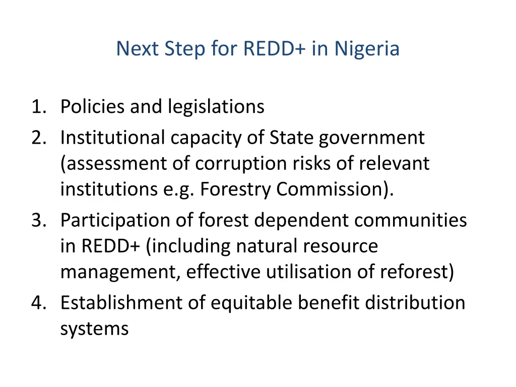 next step for redd in nigeria