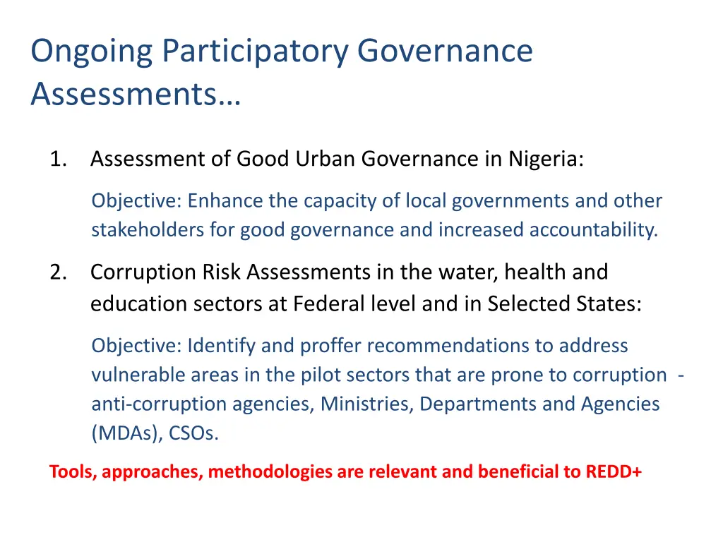 ongoing participatory governance assessments