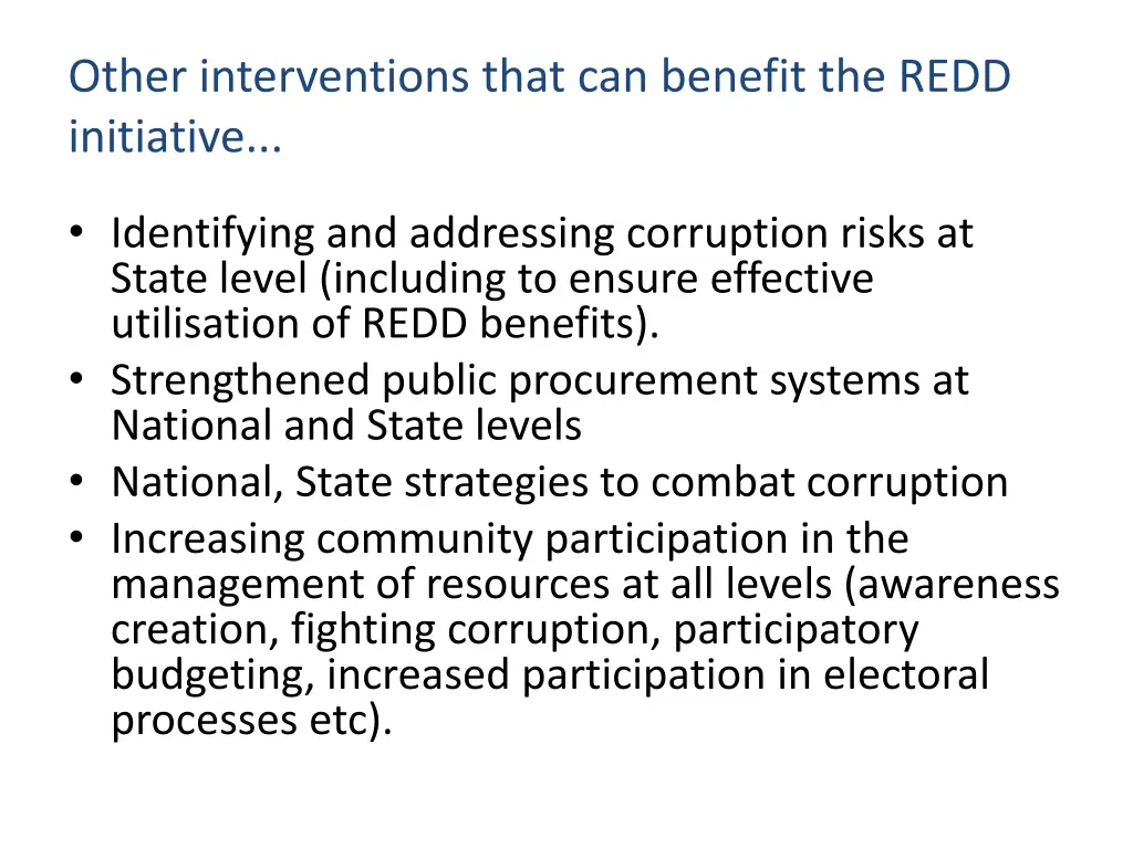 other interventions that can benefit the redd