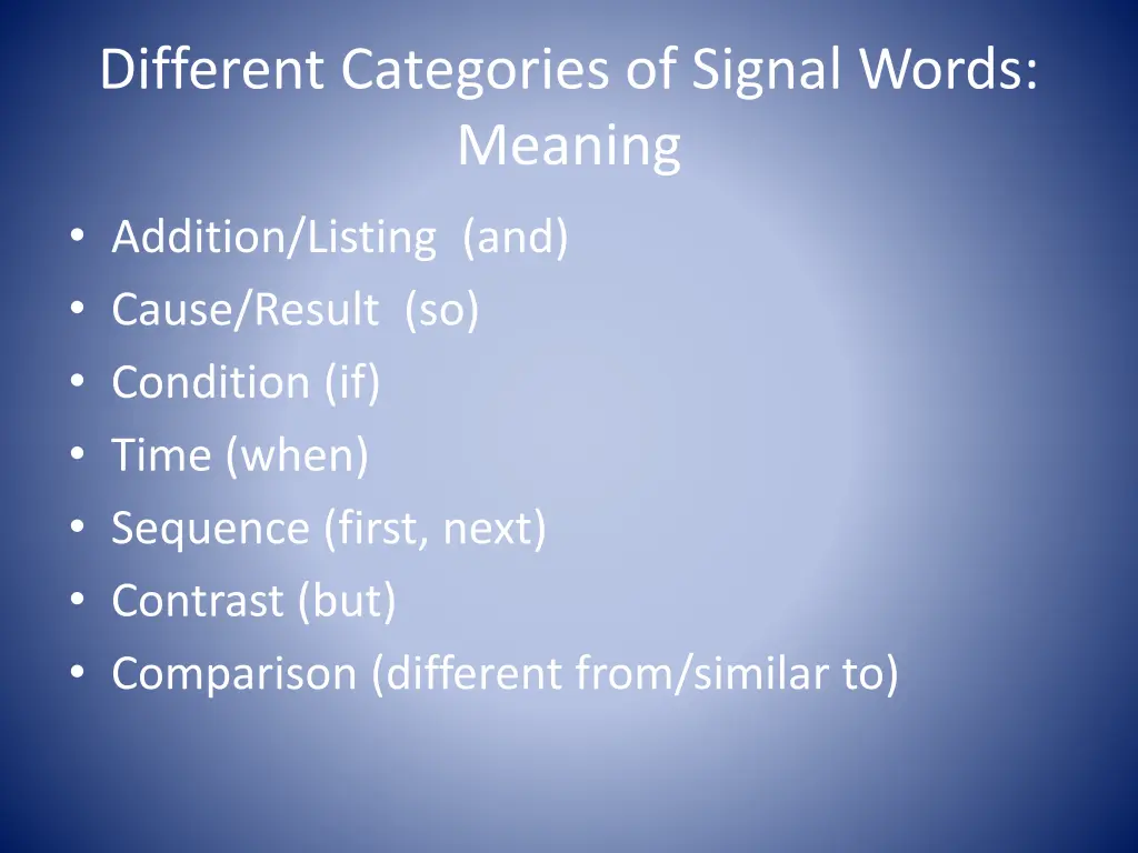 different categories of signal words meaning