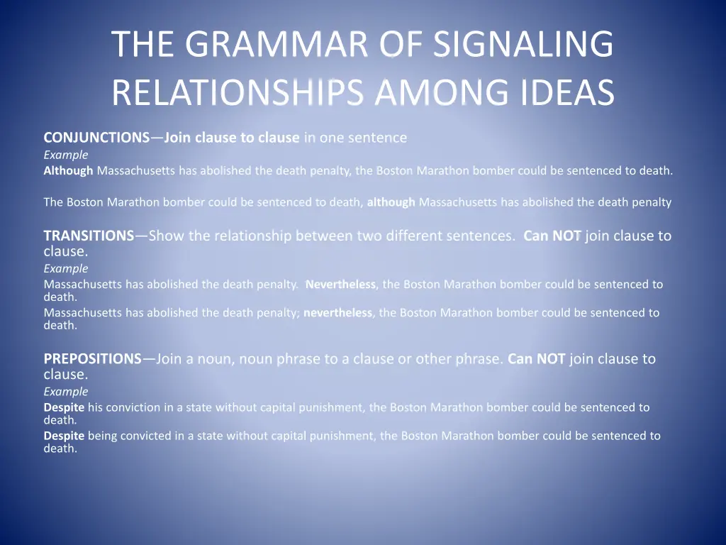 the grammar of signaling relationships among ideas