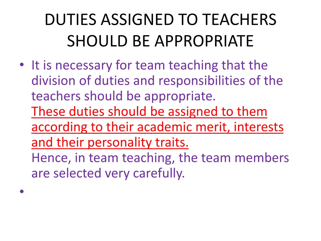 duties assigned to teachers should be appropriate