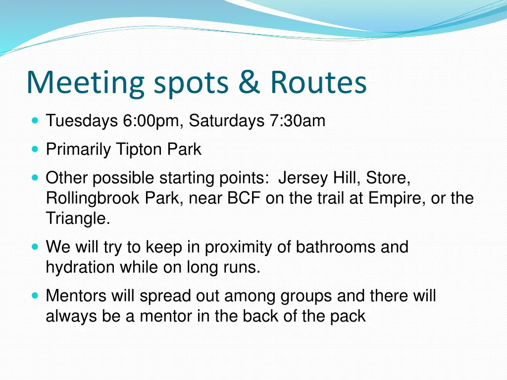 meeting spots routes