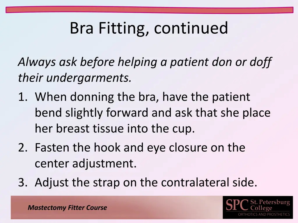 bra fitting continued