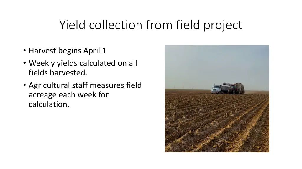 yield collection from field project