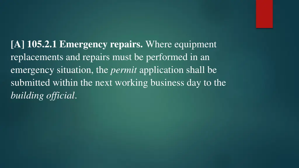 a 105 2 1 emergency repairs where equipment