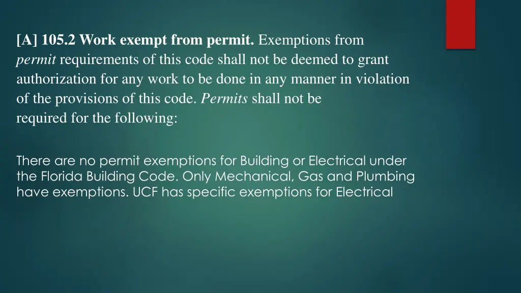 a 105 2 work exempt from permit exemptions from