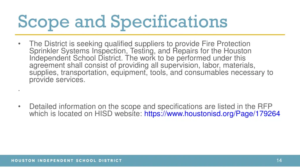 scope and specifications