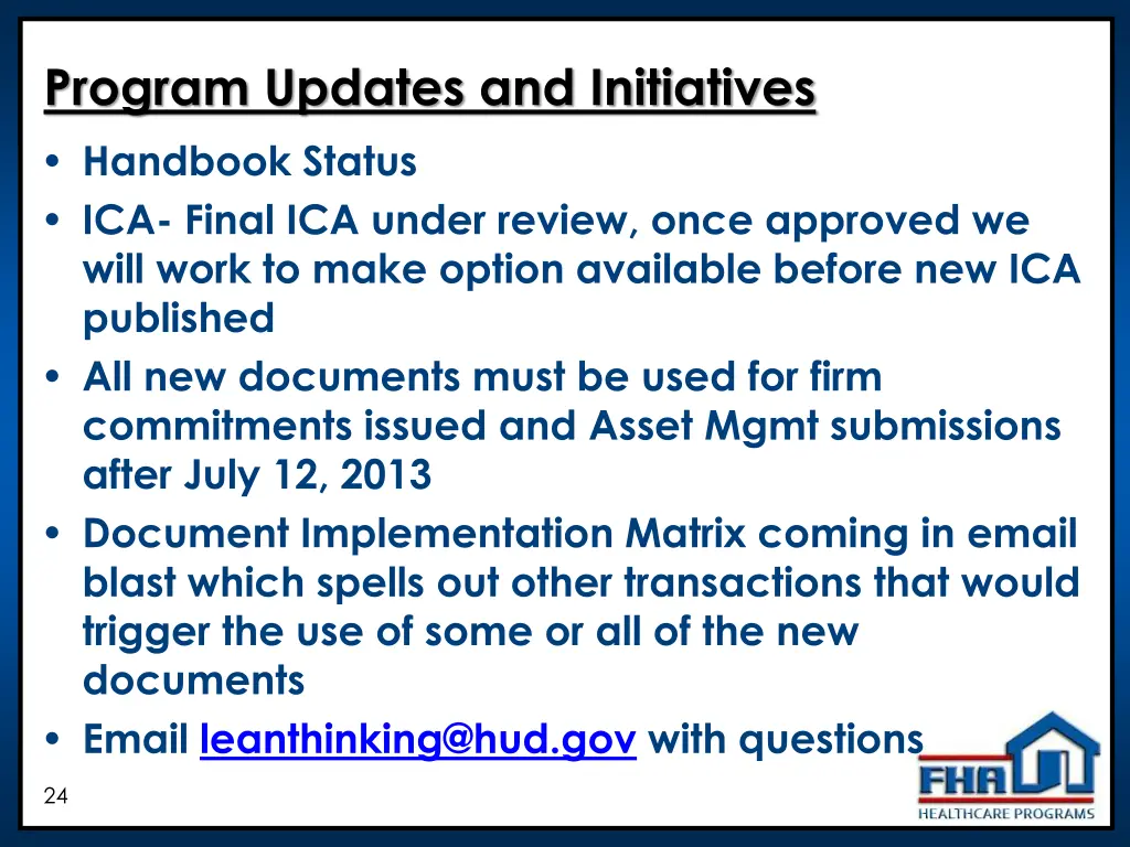 program updates and initiatives handbook status