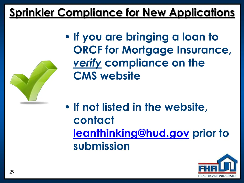 sprinkler compliance for new applications