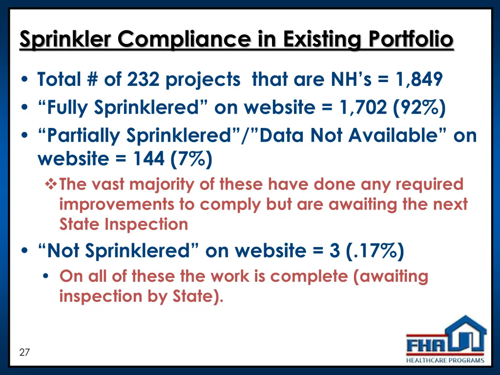 sprinkler compliance in existing portfolio