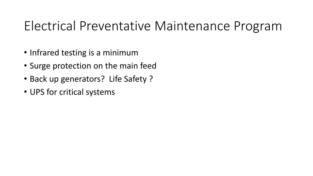 electrical preventative maintenance program