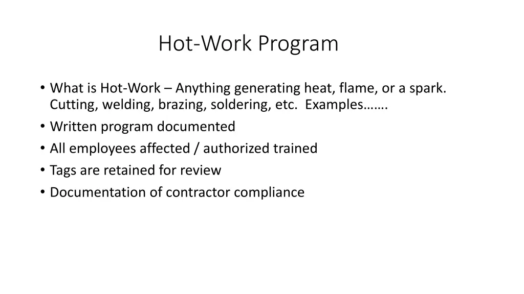 hot work program