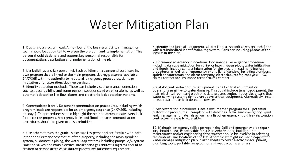 water mitigation plan