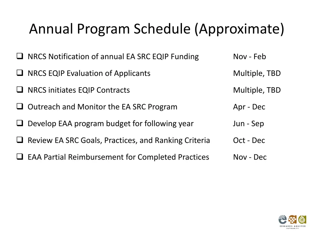 annual program schedule approximate